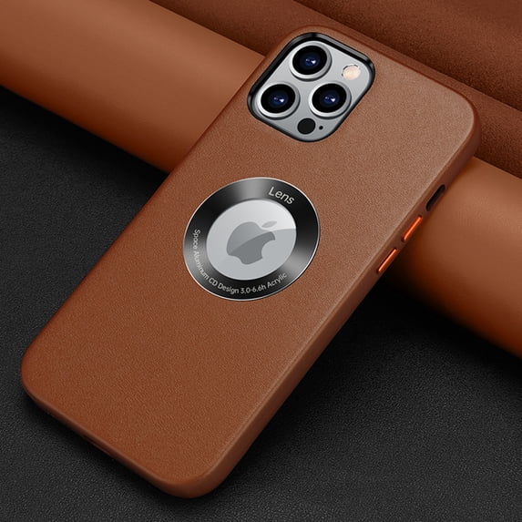 Nalacover Case for iPhone 14 Pro PU Leather Logo Hollow Cover, Slim Lightweight Soft TPU Bumper Case Compatible with Wireless Charging MagSafe Shockproof Anti-Scratches Protective Case, Brown