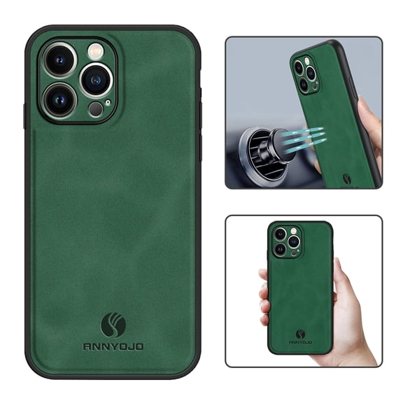 Nalacover Case for iPhone 14 Pro,Slim Luxury Premium PU Leather Non-Slip Grip Shockproof Bumper Anti-Scratch [ with Tempered Glass Screen Protector ] Cases For iPhone 14 Pro, Darkgreen