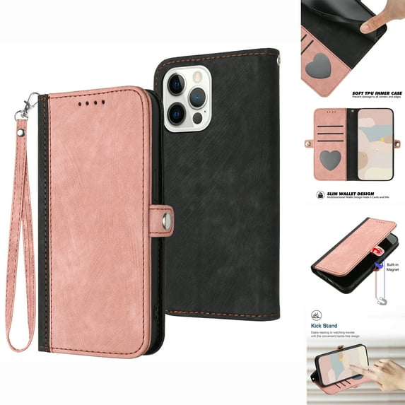 Nalacover Case for iPhone 14 Pro Wallet Case with Detachable Wrist Strap Handbag Luxury PU Leather Flip Case, Magnetic Soft TPU Shockproof Protective Cover with Kickstand Card Slots Case,Pink