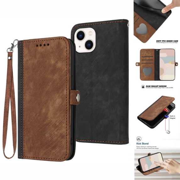 Nalacover Case for iPhone 14 Wallet Case with Detachable Wrist Strap Handbag Luxury PU Leather Flip Case, Magnetic Soft TPU Shockproof Protective Cover with Kickstand Card Slots Case,Brown