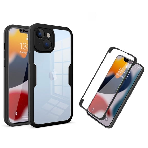 Nalacover Case for iPhone 15 Clear Phone Case with Built-in Screen Protector, Dual-Layers Acrylic + TPU Shockproof Non-Yellowing Lens Protection Cover for iPhone 15, Black