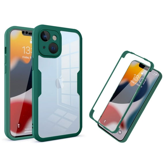 Nalacover Case for iPhone 15 Clear Phone Case with Built-in Screen Protector, Dual-Layers Acrylic + TPU Shockproof Non-Yellowing Lens Protection Cover for iPhone 15, Green