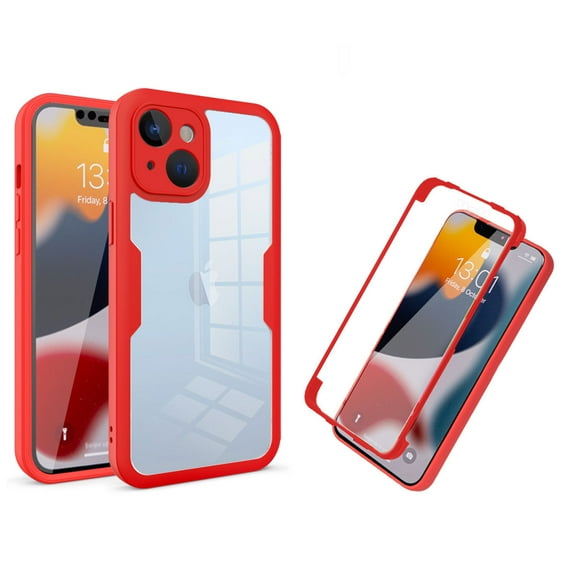 Nalacover Case for iPhone 15 Clear Phone Case with Built-in Screen Protector, Dual-Layers Acrylic + TPU Shockproof Non-Yellowing Lens Protection Cover for iPhone 15, Red