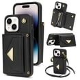 thumbnail image 1 of Nalacover Case for iPhone 15, Crossbody Wallet Case with Card Slots Holder, PU Leather Lanyard Shoulder Strap Purse Cover with Kickstand Shockproof Case for iPhone 15, Black, 1 of 6