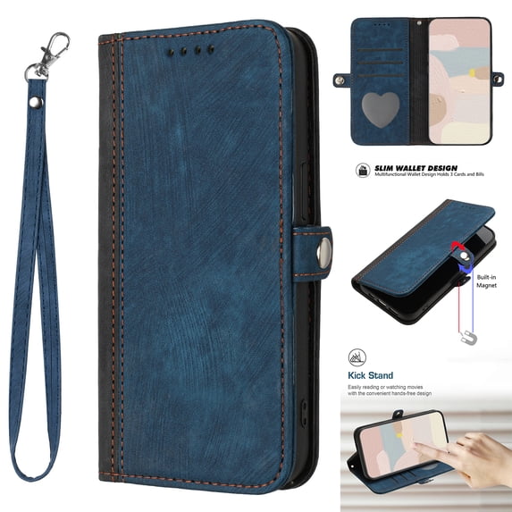 Nalacover Case for iPhone 15 Plus Retro Wallet Case with Card Holder, with Wrist Hand Strap, Vintage PU Leather Flip Kickstand Cover, Magnetic Shockproof TPU Full Protective Case, Blue