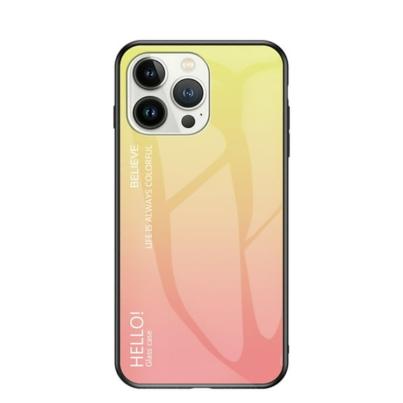 Nalacover Case for iPhone 15 Pro Max Gradient Tempered Glass Cover, Micro-Frosted Frame Shockproof Scratches Resistant Lens Protection Glossy Phone Case for iPhone 15 Pro Max, Yellow