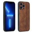 thumbnail image 1 of Nalacover Case for iPhone 15 Pro, PU Leather + Silicone Hybrid Shockproof Cover, Non-Slip Stripes Heat Dissipation Wireless Charging Slim Lightweight Case for iPhone 15 Pro, Brown, 1 of 10
