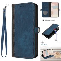 Nalacover Case for iPhone 15 Retro Wallet Case with Card Holder, with Wrist Hand Strap, Vintage PU Leather Flip Kickstand Cover, Magnetic Shockproof TPU Full Protective Case, Blue