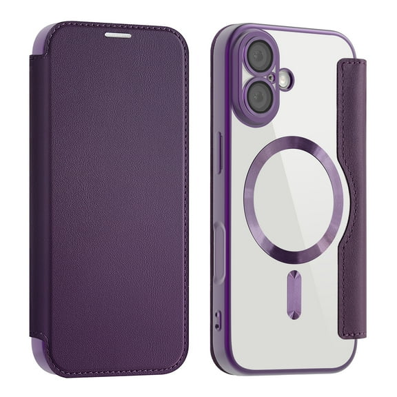 Nalacover Case for iPhone 16,Compatible with MagSafe Charging,Wallet Cover with RFID Blocking Card Slots,Shockproof PU Leather Magnetic Closure Folio Plating Clear Phone Case,Purple