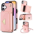 thumbnail image 1 of Nalacover Case for iPhone 16, Crossbody Wallet Case with Card Slots Holder, PU Leather Lanyard Shoulder Strap Purse Cover with Kickstand Shockproof Case for iPhone 16, Pink, 1 of 8