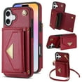 thumbnail image 1 of Nalacover Case for iPhone 16, Crossbody Wallet Case with Card Slots Holder, PU Leather Lanyard Shoulder Strap Purse Cover with Kickstand Shockproof Case for iPhone 16, Red, 1 of 8