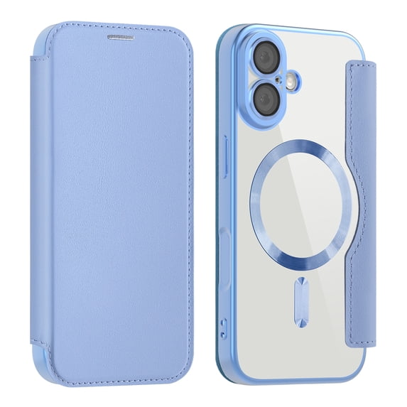 Nalacover Case for iPhone 17,Compatible with MagSafe Charging,Wallet Cover with RFID Blocking Card Slots,Shockproof PU Leather Magnetic Closure Folio Plating Clear Phone Case,Blue