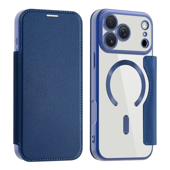 Nalacover Case for iPhone 17 Pro Max,Compatible with MagSafe Charging,Wallet Cover with RFID Blocking Card Slots,Shockproof PU Leather Magnetic Closure Folio Plating Clear Phone Case,Darkblue