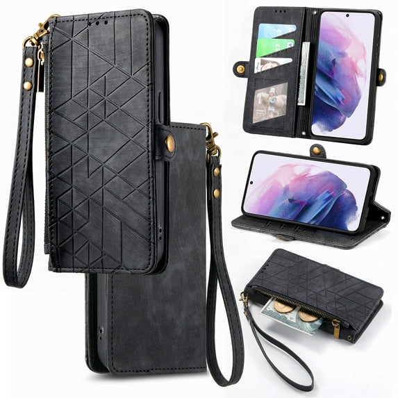 Nalacover Case for iPhone X/XS, with RFID Blocking Card Slot Holder, Magnetic Flip Folio Purse Case, PU Leather Zipper Handbag with Detachable Lanyard Strap for iPhone X/XS, Black