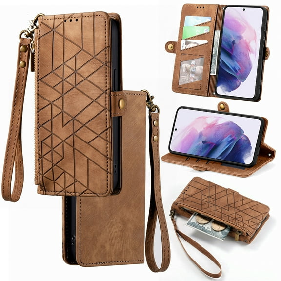 Nalacover Case for iPhone XS Max, with RFID Blocking Card Slot Holder, Magnetic Flip Folio Purse Case, PU Leather Zipper Handbag with Detachable Lanyard Strap for iPhone XS Max, Brown