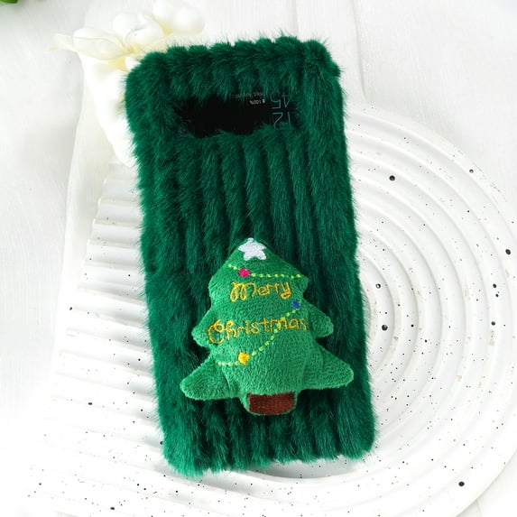 Nalacover Christmas Case for Samsung Galaxy Z Flip4, Cute Cartoon Merry Christmas Tree Soft Plush Fluffy Warm Phone Case for Samsung Galaxy Z Flip4, Shockproof Non-Slip Lens Protection Cover - Green
