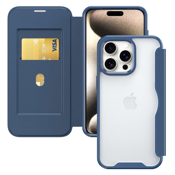 Nalacover Clear Case for iPhone 13 Pro, Flip Wallet Case with Credit Card Holder RFID Blocking, Hybrid Shockproof Slim Magnetic Suction Protection Phone Cover for iPhone 13 Pro - Blue