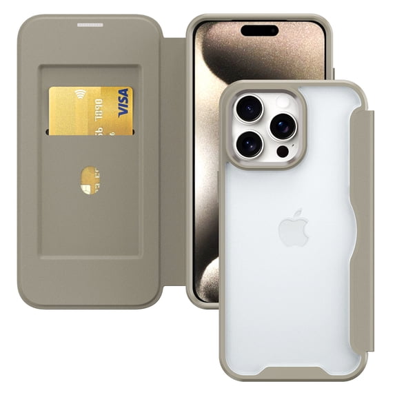 Nalacover Clear Case for iPhone 14 Pro, Flip Wallet Case with Credit Card Holder RFID Blocking, Hybrid Shockproof Slim Magnetic Suction Protection Phone Cover for iPhone 14 Pro - Khaki