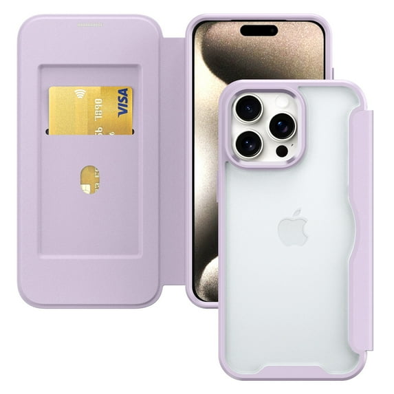 Nalacover Clear Case for iPhone 14 Pro, Flip Wallet Case with Credit Card Holder RFID Blocking, Hybrid Shockproof Slim Magnetic Suction Protection Phone Cover for iPhone 14 Pro - Purple