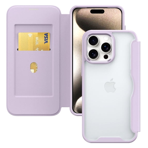 Nalacover Clear Case for iPhone 14 Pro Max, Flip Wallet Case with Credit Card Holder RFID Blocking, Hybrid Shockproof Slim Magnetic Suction Protection Phone Cover for iPhone 14 Pro Max - Purple