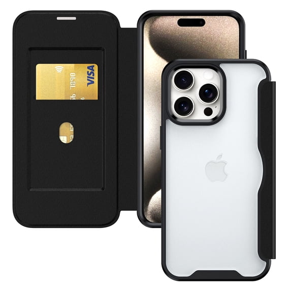 Nalacover Clear Case for iPhone 16 Plus, Flip Wallet Case with Credit Card Holder RFID Blocking, Hybrid Shockproof Slim Magnetic Suction Protection Phone Cover for iPhone 16 Plus - Black