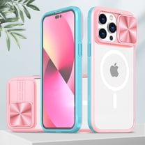 Nalacover Clear Magnetic Case for iPhone 14 Pro Max with Camera Lens Sliding Protective Cover, Hybrid Acrylic Soft TPU Hard PC Shockproof Case Compatible with MagSafe Wireless Charging Case, Pink