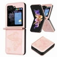 thumbnail image 1 of Nalacover Compatible for Samsung Galaxy Z Flip5 Slim Folding Case, Butterflies Pattern Luxury PU Leather + Silicone/TPU Shockproof Protective Cover for Samsung Galaxy Z Flip5, Pink, 1 of 8