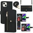 thumbnail image 1 of Nalacover Compatible with for iPhone 13 Wallet Case Crossbody, Zipper Leather Phone Case with RFID Blocking Card Holder Wrist Strap Present for Women For iPhone 13, Black, 1 of 10