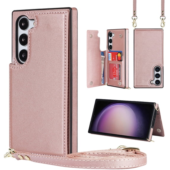 Nalacover Crossbody Wallet Case for Samsung Galaxy S23 Plus, RFID Blocking Premium PU Leather Shoulder Strap Lanyard Shockproof Magnetic Cover with Card Slots Holder Kickstand Case,Pink
