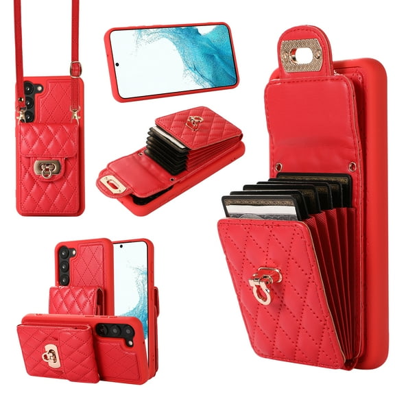 Nalacover Crossbody Wallet Case for Samsung S20, [6 Card Slots] Leather Purse Phone Case Luxury Buckle Closure Card Holder Shoulder Strap Handbag Case Women for Samsung Galaxy S20, Red