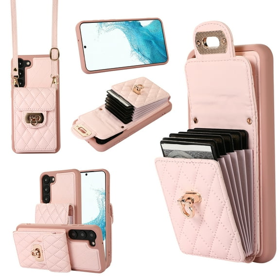 Nalacover Crossbody Wallet Case for Samsung S20 Plus,[6 Card Slots] Leather Purse Phone Case Luxury Buckle Closure Card Holder Shoulder Strap Handbag Case Women for Samsung Galaxy S20 Plus,Pink