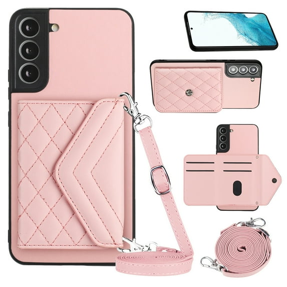 Nalacover Crossbody Wallet Case for Samsung S22 RFID Blocking Card Slot Holder, Magnetic Flip Folio Purse Case, PU Leather Envelope Design Handbag Women Girls for Samsung Galaxy S22, Pink