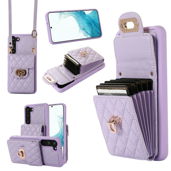 Nalacover Crossbody Wallet Case for Samsung S23, [6 Card Slots] Leather Purse Phone Case Luxury Buckle Closure Card Holder Shoulder Strap Handbag Case Women for Samsung Galaxy S23, Purple