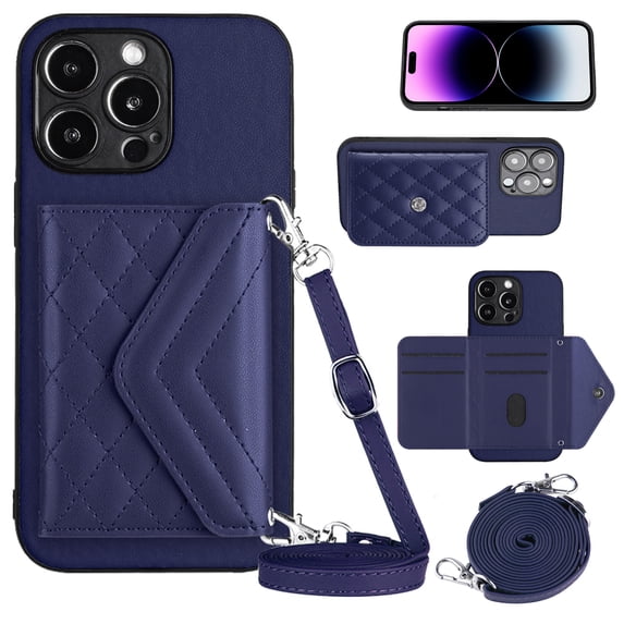 Nalacover Crossbody Wallet Case for iPhone 12 Pro Max RFID Blocking Card Slot Holder, Magnetic Flip Folio Purse Case, PU Leather Envelope Design Handbag Women Girls For iPhone 12 Pro Max, Blue