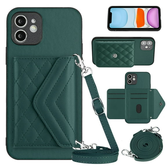 Nalacover Crossbody Wallet Case for iPhone 12 RFID Blocking Card Slot Holder, Magnetic Flip Folio Purse Case, PU Leather Envelope Design Handbag Women Girls For iPhone 12, Green