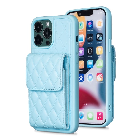 Nalacover Crossbody Wallet Case for iPhone 13 Pro Max, Back Card Slots Magnetic Button Cover with Adjustable Shoulder Strap Lanyard Kickstand Soft TPU Elegant PU Leather Shockproof Case,Blue