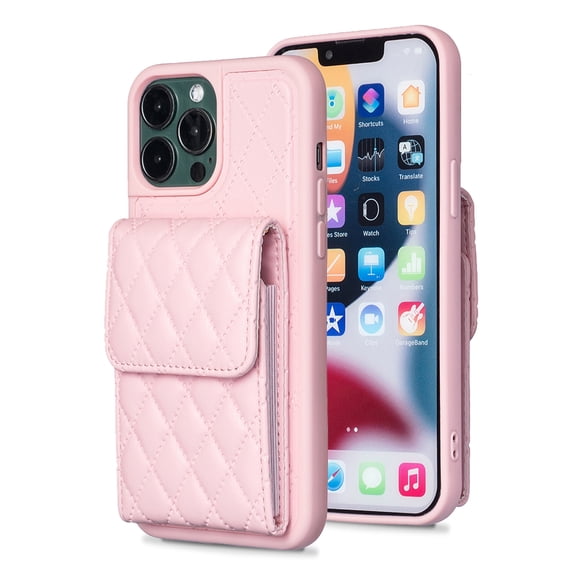 Nalacover Crossbody Wallet Case for iPhone 13 Pro Max, Back Card Slots Magnetic Button Cover with Adjustable Shoulder Strap Lanyard Kickstand Soft TPU Elegant PU Leather Shockproof Case,Pink