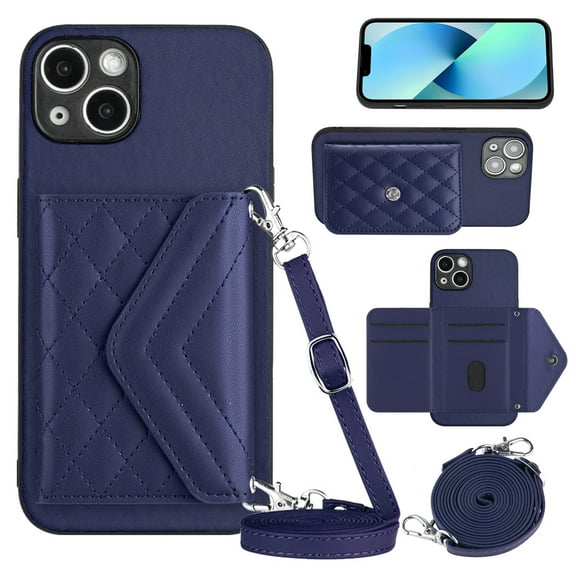 Nalacover Crossbody Wallet Case for iPhone 14 Plus RFID Blocking Card Slot Holder, Magnetic Flip Folio Purse Case, PU Leather Envelope Design Handbag Women Girls For iPhone 14 Plus, Blue