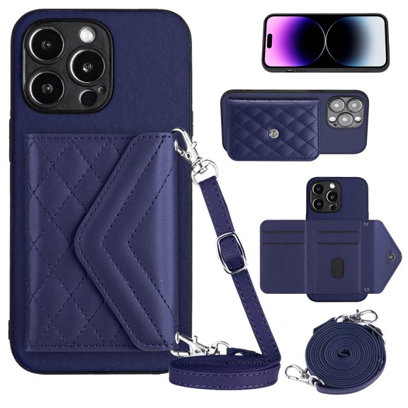 Nalacover Crossbody Wallet Case for iPhone 14 Pro Max RFID Blocking Card Slot Holder, Magnetic Flip Folio Purse Case, PU Leather Envelope Design Handbag Women Girls For iPhone 14 Pro Max, Blue