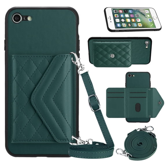 Nalacover Crossbody Wallet Case for iPhone 7 / 8 / SE 2020 / SE 2022 RFID Blocking Card Slot Holder, Magnetic Flip Folio Purse Case, PU Leather Envelope Design Handbag Women Girls, Green