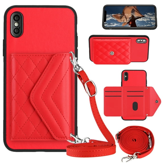 Nalacover Crossbody Wallet Case for iPhone X/XS RFID Blocking Card Slot Holder, Magnetic Flip Folio Purse Case, PU Leather Envelope Design Handbag Women Girls for iPhone X/XS, Red