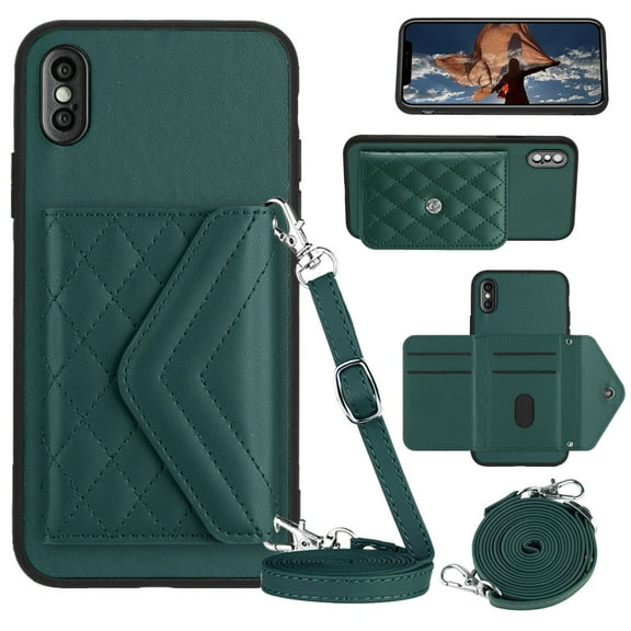 Nalacover Crossbody Wallet Case for iPhone XS Max RFID Blocking Card Slot Holder, Magnetic Flip Folio Purse Case, PU Leather Envelope Design Handbag Women Girls for iPhone XS Max, Green