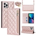 thumbnail image 1 of Nalacover Crossbody Wallet Phone Case for iPhone 12 Pro Max,Premium PU Leather Magnetic Closure Flip Stand Card Holder Zipper Pocket Purse Phone Case with Shoulder Strap,Rosegold, 1 of 11
