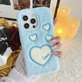 thumbnail image 1 of Nalacover Cute Case for iPhone 15 6.1" - Kawaii Heart Pattern Soft Plush Fluffy Winter Warm Phone Case for iPhone 15, Hybrid Shockproof Non-Slip Anti-Scratches Cover, Blue, 1 of 8