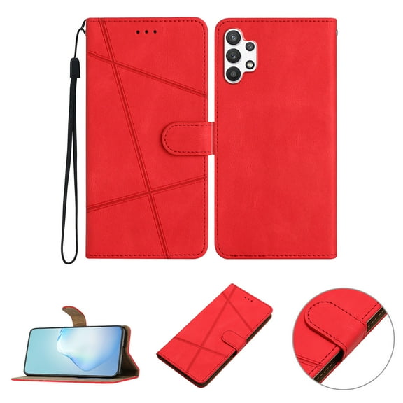 Nalacover Deisgned for Samsung A13 4G, Magnetic Folio Wrist Strap Flip Kickstand Premium PU Leather Wallet Case Cash Card Slots Holder Protective Case for Samsung Galaxy A13 4G, Red