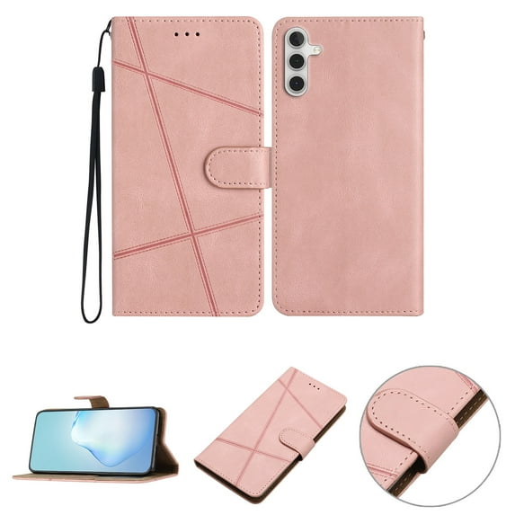 Nalacover Deisgned for Samsung A13 5G, Magnetic Folio Wrist Strap Flip Kickstand Premium PU Leather Wallet Case Cash Card Slots Holder Protective Case, Rosegold