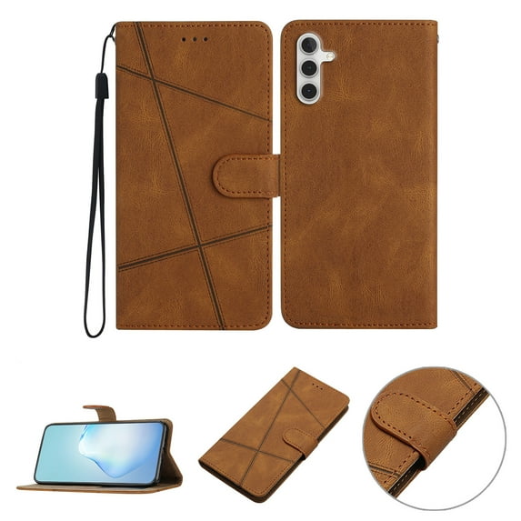 Nalacover Deisgned for Samsung A13 5G, Magnetic Folio Wrist Strap Flip Kickstand Premium PU Leather Wallet Case Cash Card Slots Holder Protective Case for Samsung Galaxy A13 5G, Brown