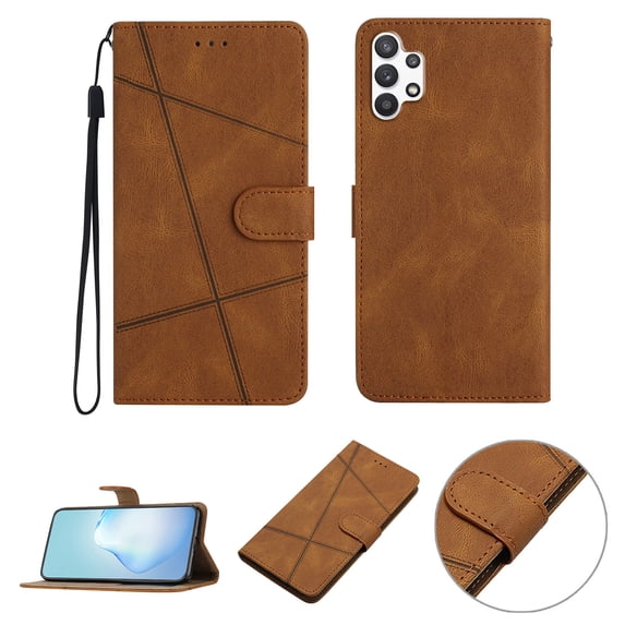 Nalacover Deisgned for Samsung A32 5G, Magnetic Folio Wrist Strap Flip Kickstand Premium PU Leather Wallet Case Cash Card Slots Holder Protective Case for Samsung Galaxy A32 5G, Brown