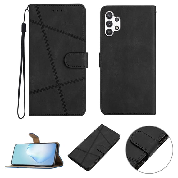 Nalacover Deisgned for Samsung A32 5G, Magnetic Folio Wrist Strap Flip Kickstand Premium PU Leather Wallet Case Cash Card Slots Holder Protective Case for Samsung Galaxy A32 5G, black