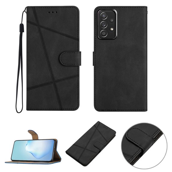 Nalacover Deisgned for Samsung A53 5G, Magnetic Folio Wrist Strap Flip Kickstand Premium PU Leather Wallet Case Cash Card Slots Holder Protective Case for Samsung Galaxy A53 5G, black